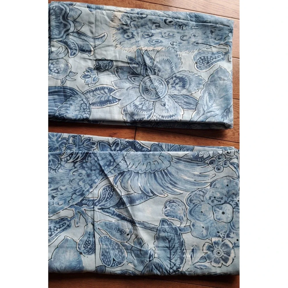 Williams Sonoma Queen Duvet Cover Set 2 Pillow Shams Blue Floral 100% Cotton